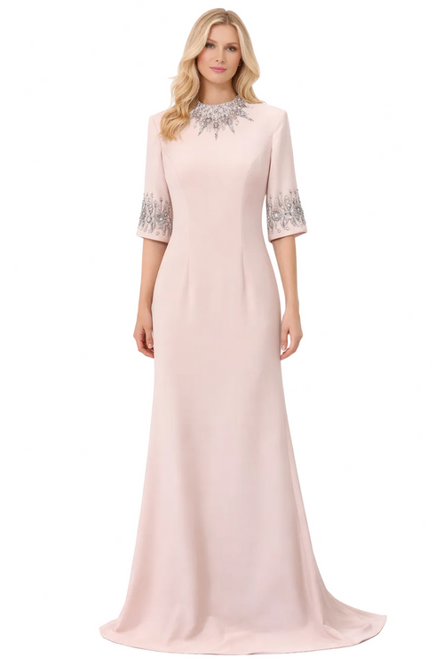 half-sleeve A-line gown with crystal neckline – ASTRID