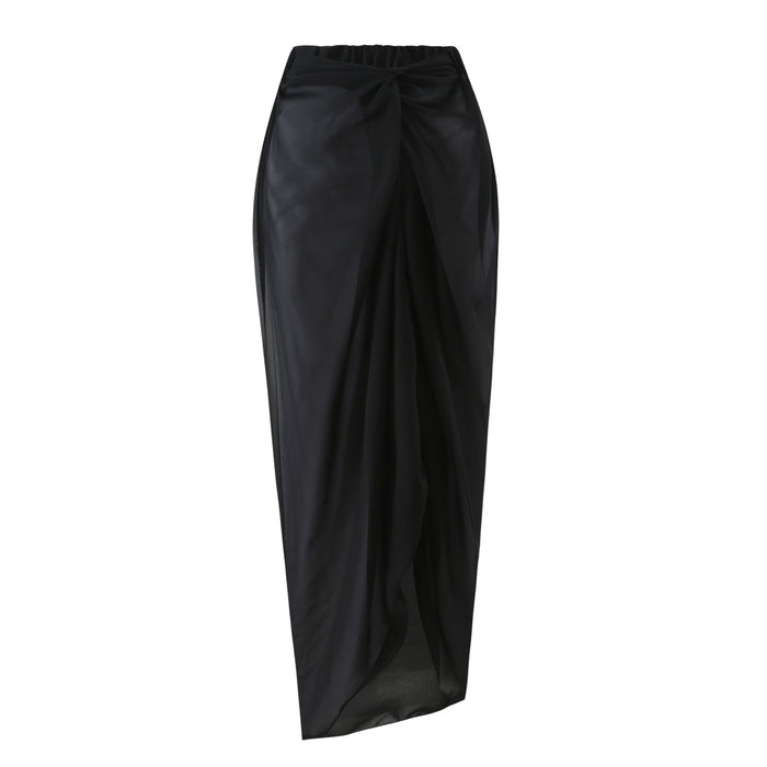 halter bow-detail swimsuit with draped wrap skirt – MUSE
