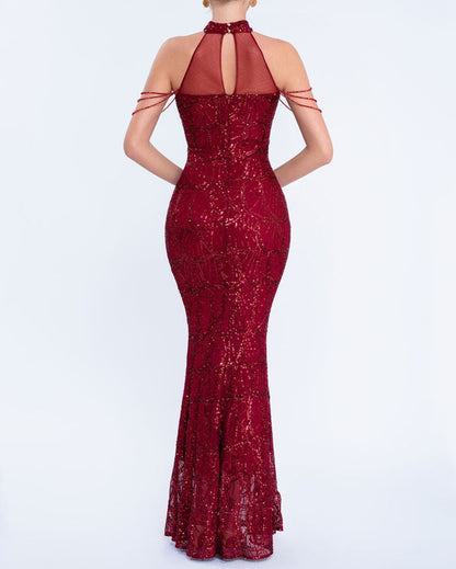 halter sequin mermaid gown with draped shoulder chains – AURORIAN