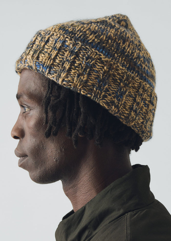 Hand Knitted Marl Beanie | Stone/Midnight