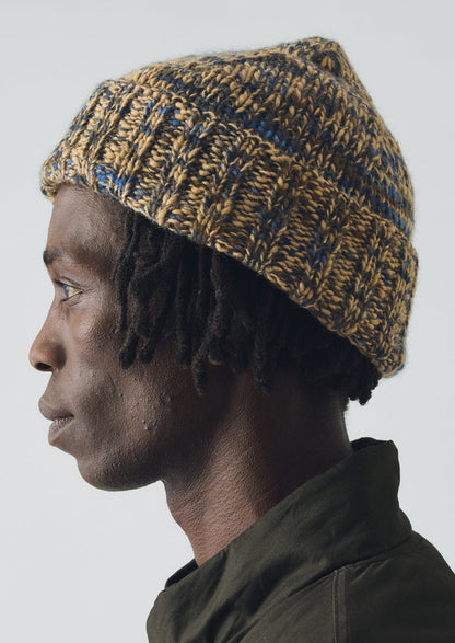 Hand Knitted Marl Beanie | Stone/Midnight