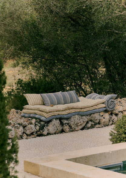 Hand Woven Stripe Bolster Cushion | Ecru/Washed Lime