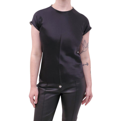 HELMUT LANG BLACK SATIN TOP WITH ZIPPER DETAIL - SIZE S