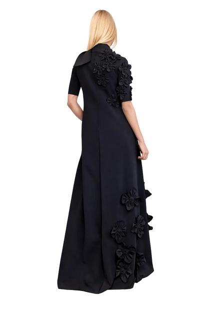 high-neck A-line gown with 3D floral appliqué – MIDNI