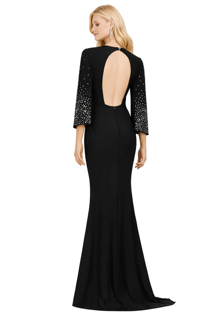 high-neck cape sleeve mermaid gown with crystal embellishments – STARDUST