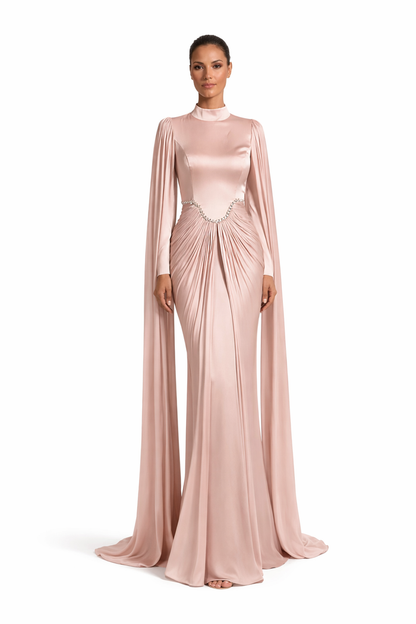 high neck draped maxi dress with cape sleeves – ROSE