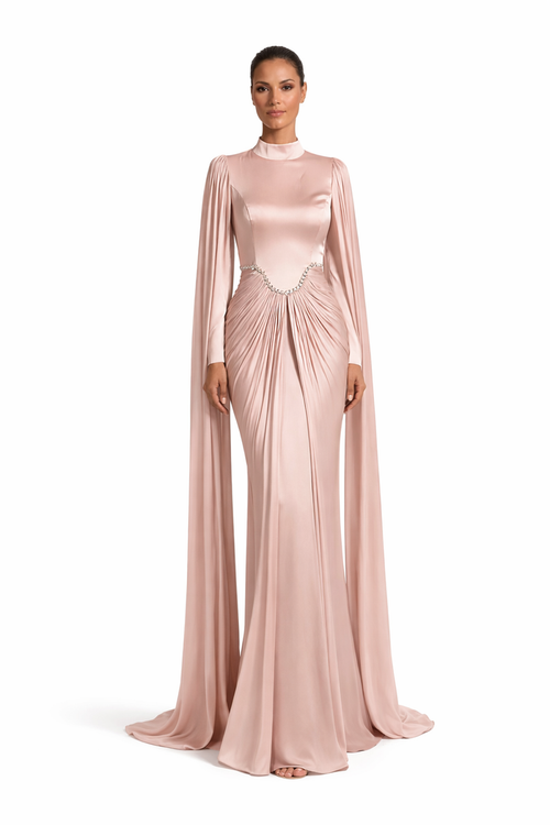 high neck draped maxi dress with cape sleeves – ROSE