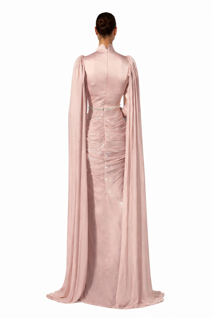 high neck draped maxi dress with cape sleeves – ROSE