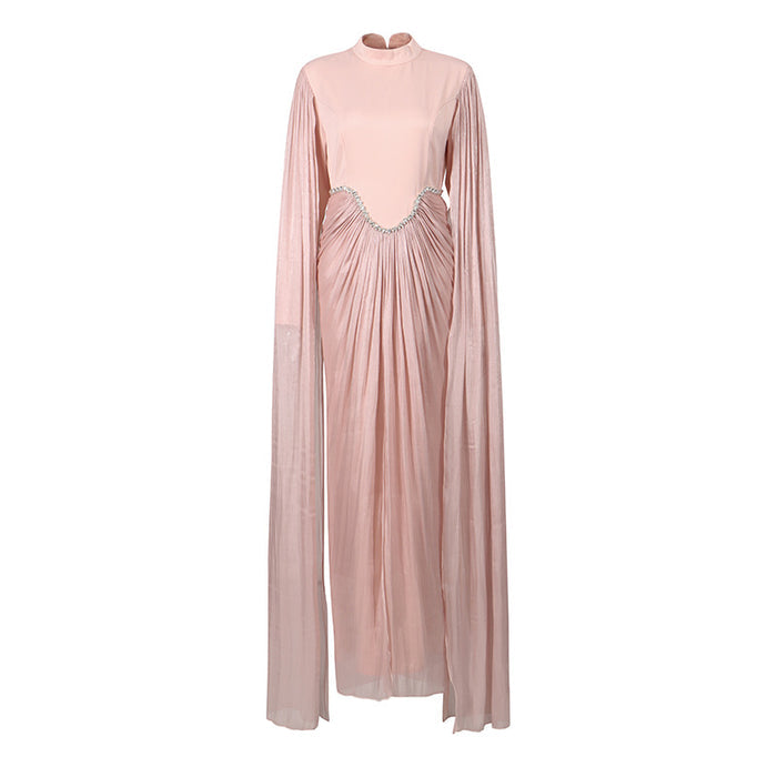 high neck draped maxi dress with cape sleeves – ROSE