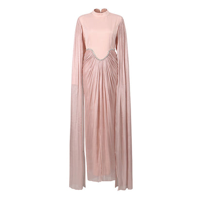 high neck draped maxi dress with cape sleeves – ROSE