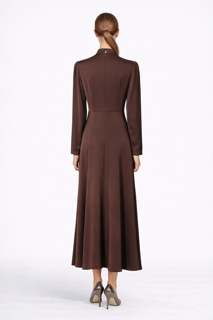 High-Neck Draped Maxi Dress with Crystal Accent – CELESTE