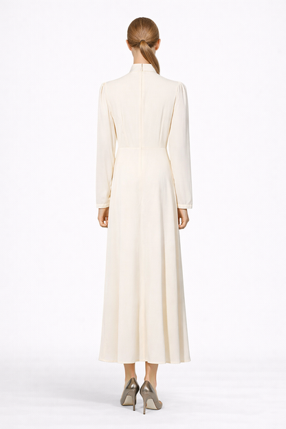 High-Neck Draped Maxi Dress with Crystal Accent – CELESTE