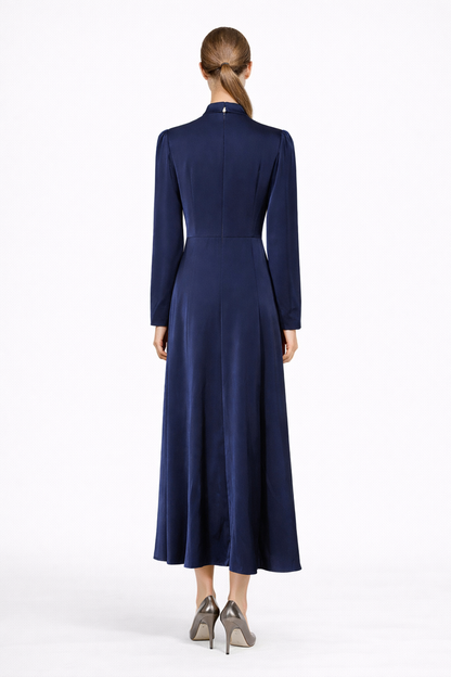 High-Neck Draped Maxi Dress with Crystal Accent – CELESTE