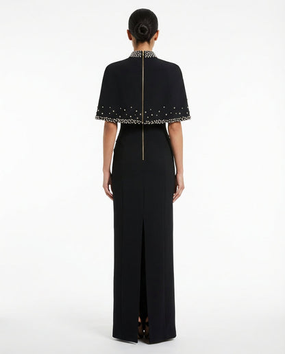 high-neck embellished cape gown – CONSTELLATION