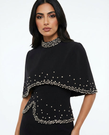 high-neck embellished cape gown – CONSTELLATION