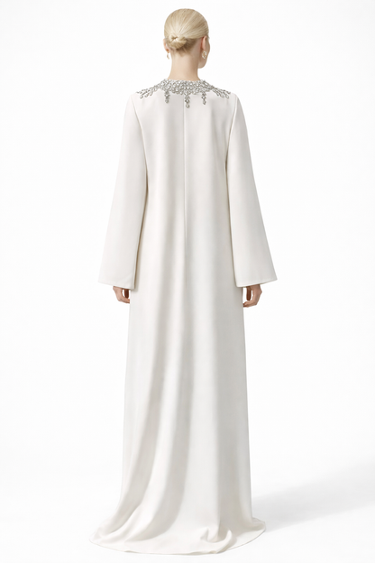 high-neck embellished kaftan maxi dress with flared sleeves – PEARL