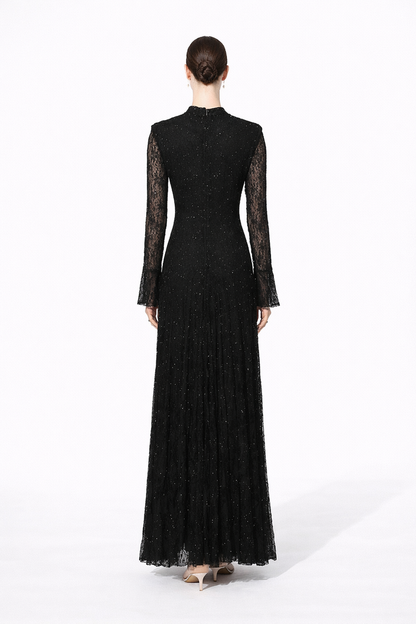 high neck lace embellished maxi dress – LACE