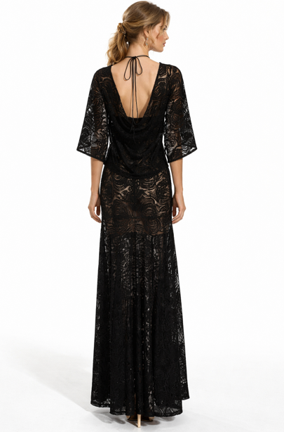 high-neck lace gown with cape sleeves – OXIERA