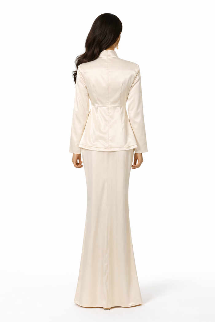 high neck structured peplum blazer with maxi skirt set – ELEGANCE