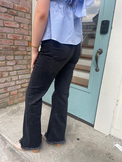 High Rise Bell Bottom Black Jeans