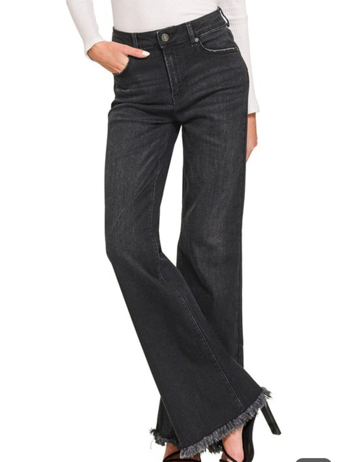 High Rise Bell Bottom Black Jeans