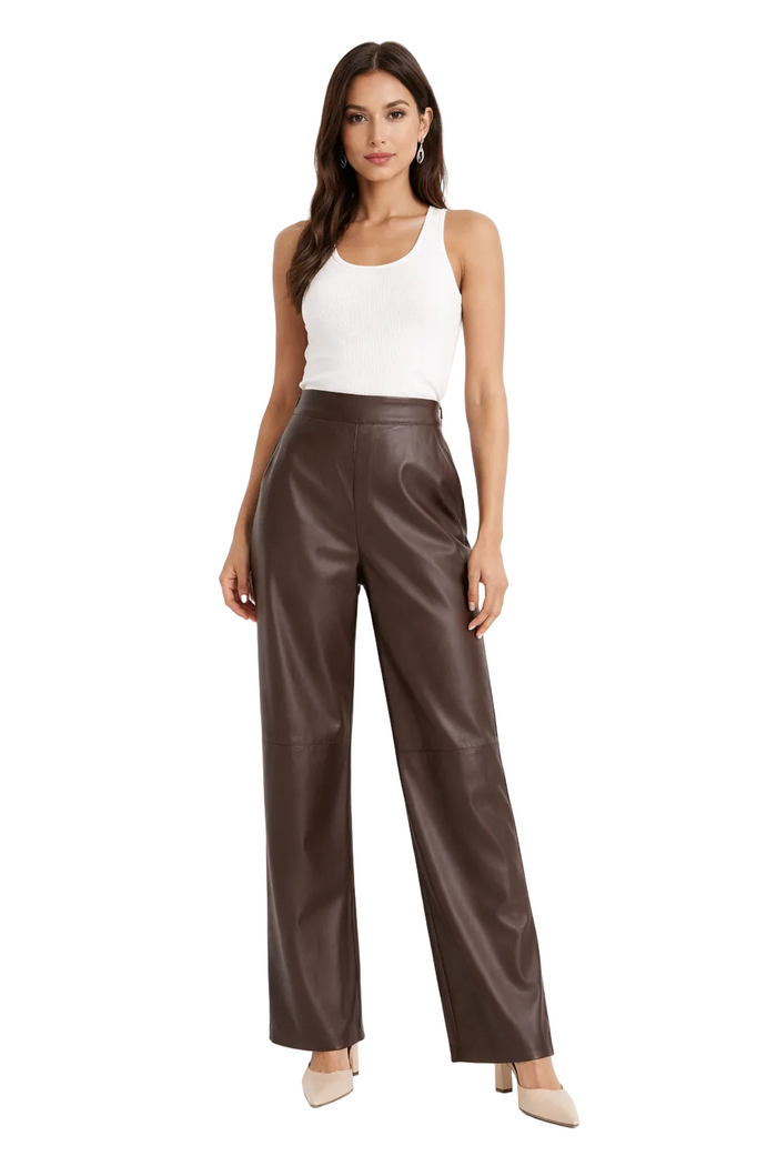 High-waist faux leather straight-leg pants – CASSIA