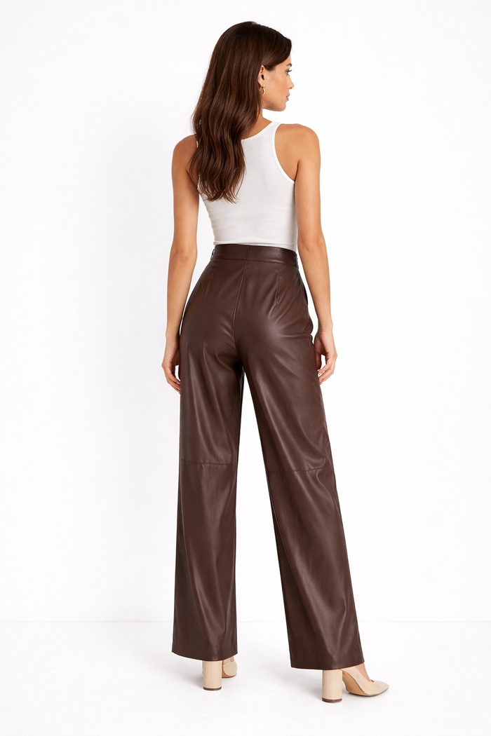 High-waist faux leather straight-leg pants – CASSIA