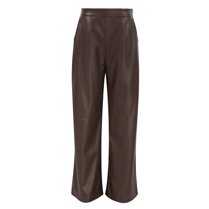 High-waist faux leather straight-leg pants – CASSIA