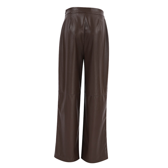 High-waist faux leather straight-leg pants – CASSIA