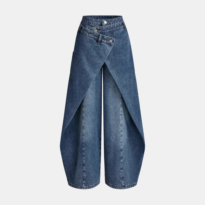 high-waist layered wrap wide-leg denim pants – NOVA