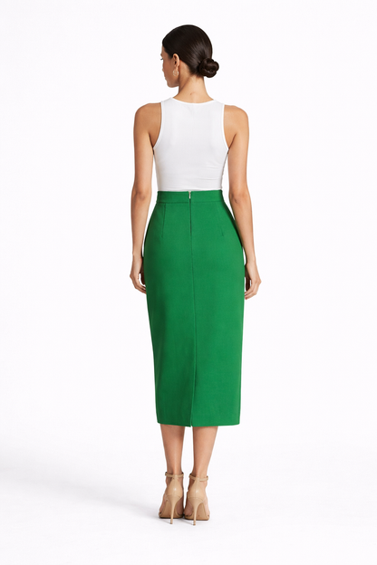 high-waist pencil skirt with 3D floral appliqué – EMERALD