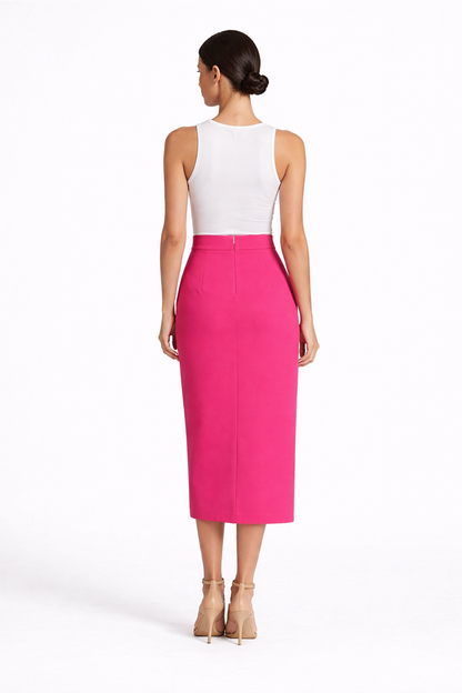high-waist pencil skirt with 3D floral appliqué – EMERALD