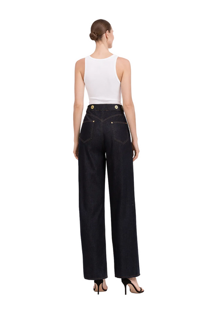 high-waist wide-leg denim pants with button front – NOX