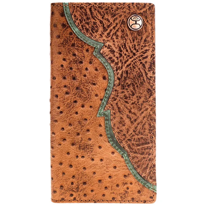 Hooey "Sawyer" Ostrich Print Brown/Turquoise Rodeo Wallet