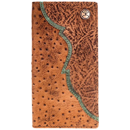 Hooey "Sawyer" Ostrich Print Brown/Turquoise Rodeo Wallet