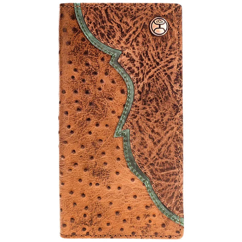 Hooey "Sawyer" Ostrich Print Brown/Turquoise Rodeo Wallet