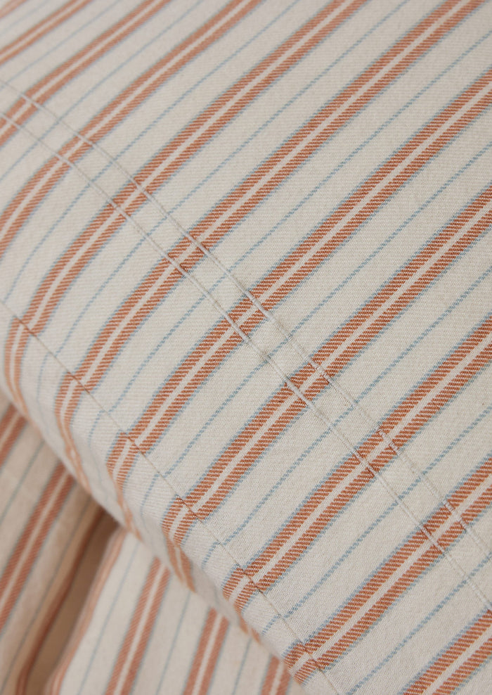 Ines Stripe Cotton Flannel Housewife Pillowcase Set | Apricot/Soft Blue