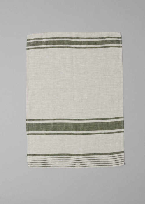 Irregular Stripe Linen Tea Towel | Natural/Forest