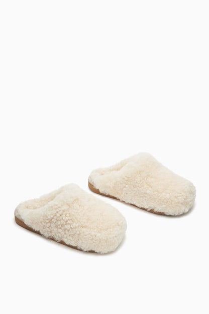 Cream Sheepskin Jenny Slippers Pair - Flat Lay | Ulla Johnson
