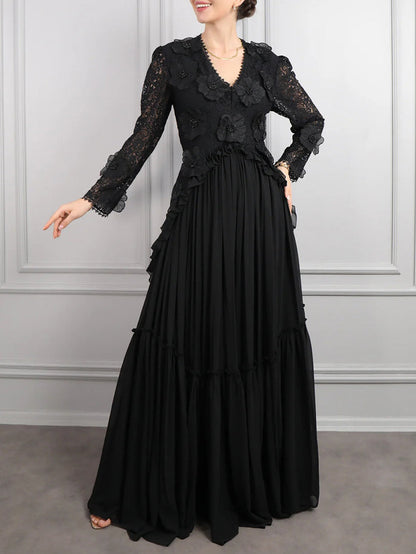 lace bodice gown with tiered pleated skirt – MONALAR