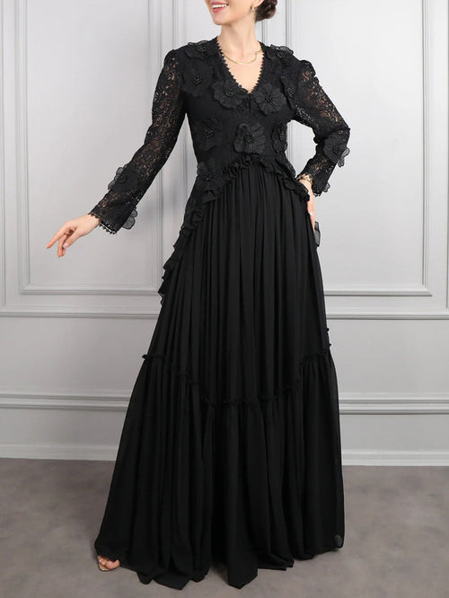 lace bodice gown with tiered pleated skirt – MONALAR