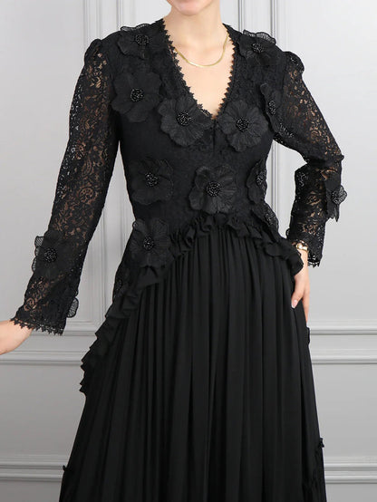 lace bodice gown with tiered pleated skirt – MONALAR