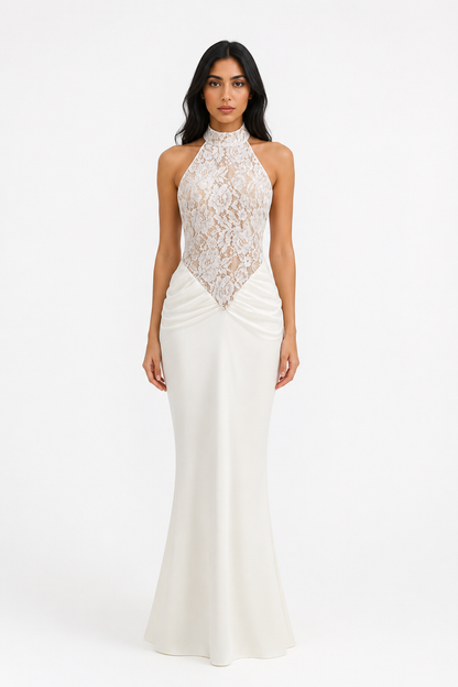Lace Halter Mermaid Maxi Dress - Elegance