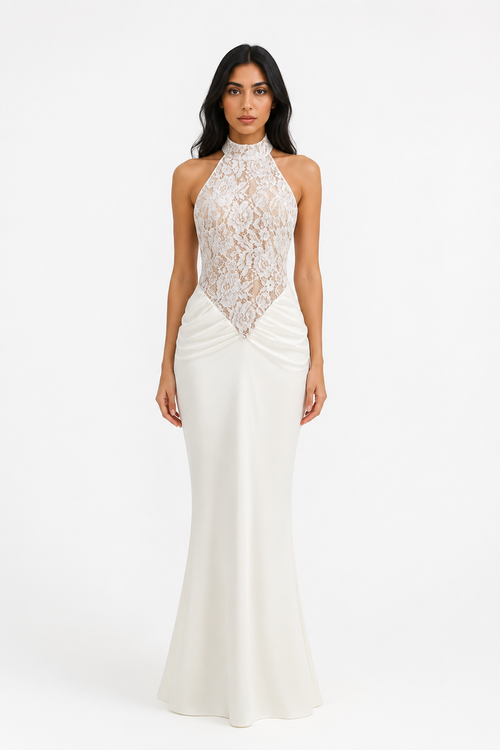 Lace Halter Mermaid Maxi Dress - Elegance