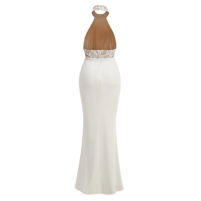 Lace Halter Mermaid Maxi Dress - Elegance