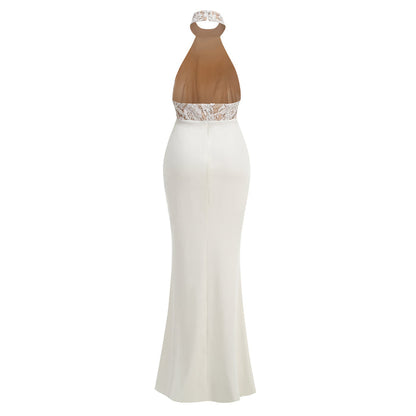 Lace Halter Mermaid Maxi Dress - Elegance