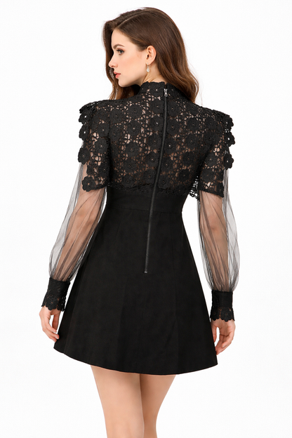 lace high-neck mini dress with sheer sleeves – BLOOM