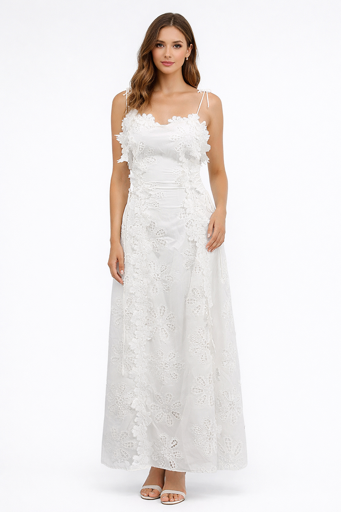 lace overlay slip maxi dress with tie straps – ELYSIA