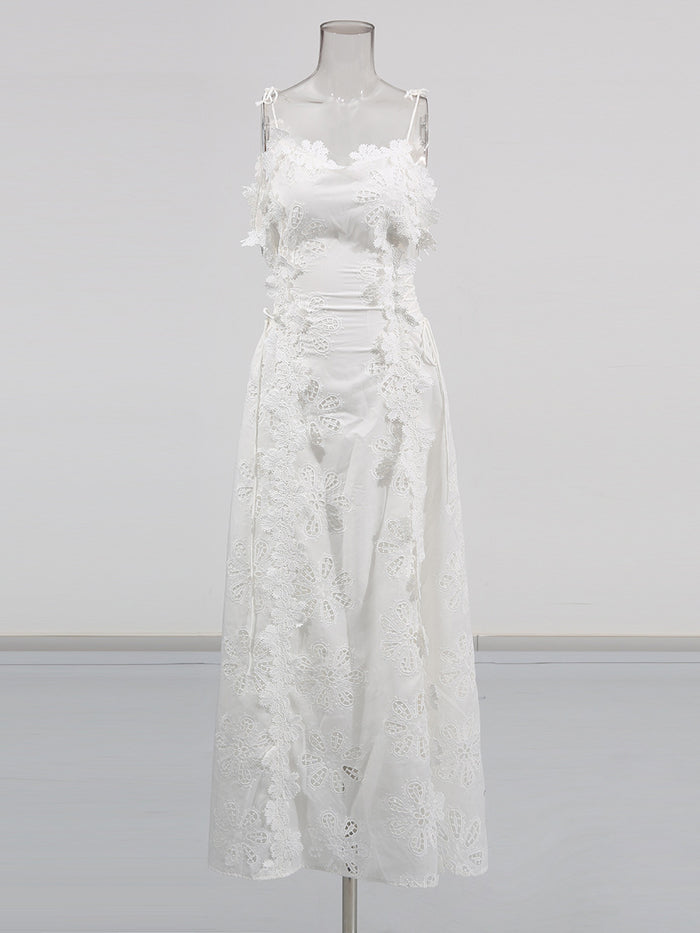 lace overlay slip maxi dress with tie straps – ELYSIA