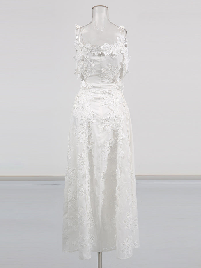 lace overlay slip maxi dress with tie straps – ELYSIA